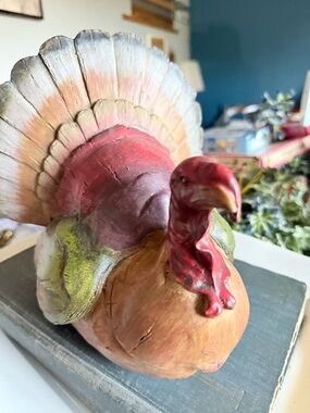 Decorative Red Multi-Color Turkey Figurine for Home Holiday Display